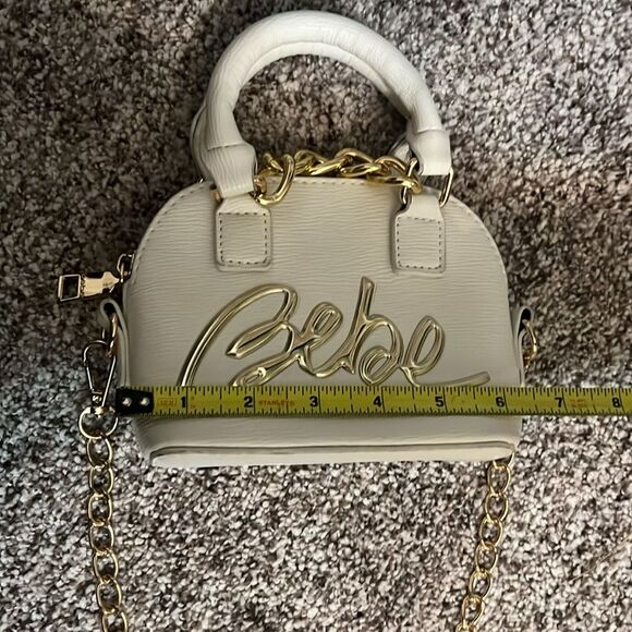 Bebe White Gold Mini TopHandle convertible Crossbody Bag Chain Accents Y2K style - Picture 7 of 8